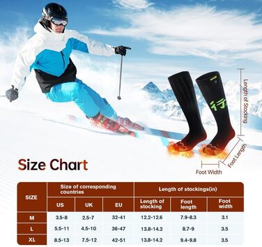Електричні гріючі шкарпетки для жінок та чоловіків, USB, 4 режими температури, керування через додаток, для активного відпочинку (походи, катання на лижах, кемпінг, риболовля), XL