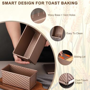 Набір форм для випічки хліба Lafo Toastbrot з кришкою, рожеве золото – форма для тостів та хліба зі скребком