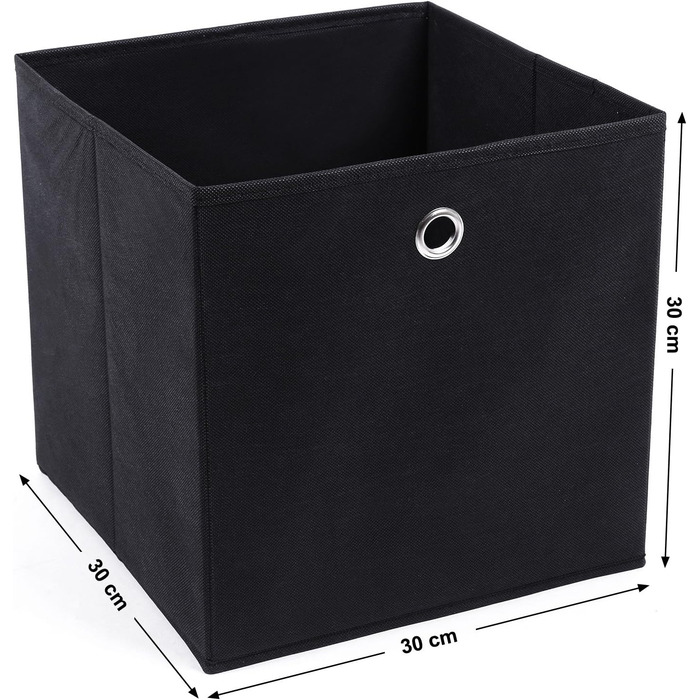 SONGMICS Storage Box, 6 Pack, Folding Box, Foldable Organizer, with Finger Hole, 30 x 30 x 30 cm, Black, RFB02H-3
