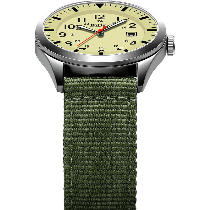 HANPOSH Годинник чоловічий військовий тактичний з датою, водостійкий 3ATM, кварцовий (зелений, срібний, жовтий)