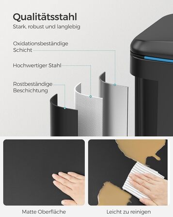 SONGMICS Відро для сміття 40 л з 2 відділеннями, 2 x 20 л, з педаллю, з металу, з пластиковим внутрішнім відром, з кришкою, з ручками, Softclose, герметичне, біле LTB40WT (Чорний)
