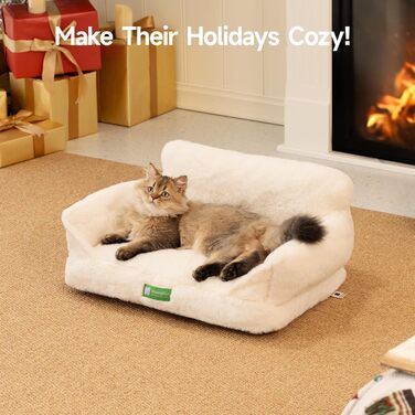 MEWOOFUN Cat Sofa, Cat Bed for Indoor Cats, Cute Kitten Bed Pet Sofa with Removable, Washable Cover and Non-Slip Bottom for Small Dogs (White, S)
