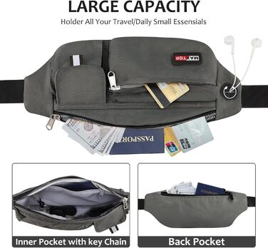 MAXTOP Поясна сумка на пояс для чоловіків та жінок, спортивна, водонепроникна, для подорожей, фітнесу, йоги, бігу (Світло-сіра)