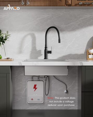 Кран кухонний APPASO 3-х ходовий чорний, 3 в 1 з фільтром, 360° поворотний, 2 ручки, нержавіюча сталь, низький тиск