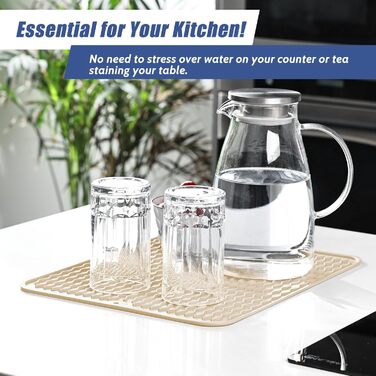Килимок для сушіння посуду KitchenRaku 40x45 см, силіконовий, термостійкий, неслизький, для мийки, бежевий