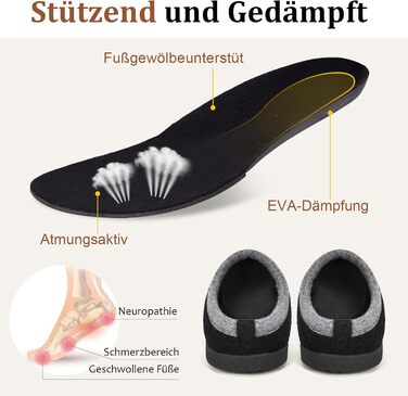 Тапочки халатні Ruyi: теплі фетрові тапочки для дому та вулиці (чорні, 40 EU) з підтримкою склепіння стопи та антиковзкою підошвою