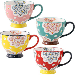 superyes Large Coffee Mug Set, 4 Pieces, Coffee Mug Set for Tea, Milk, Latte, Cappuccino, Cereal, Hot Chocolate, Soup, Gift for Friends, Family, 425 ml (Flower)