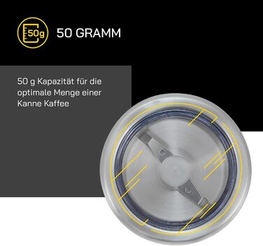 Електрична кавомолка GUTFELS COFFEE 5010, 50 г, нержавіюча сталь, з віконцем, SAFE-CLOSE