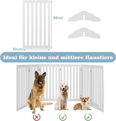 Захисний бар'єр для собак COSTWAY 89 см, 4 панелі, дерев'яний, розкладний, для дітей, захист від сходів, білий
