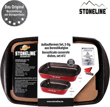 STONELINE Набір з 2 прямокутних форм для запікання з боросилікатного скла з антипригарним покриттям і частинками каменю, для духовки, запікання, випічки