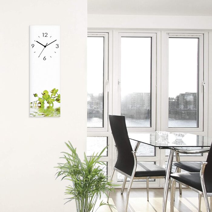 ARTLAND Wall Decor Wall Clock No Ticking Sound Glass 20x60 cm Rectangular Silent Natural Design Zen Spa Stones Asian Modern T6CD (Green Orchid, Radio Clock)