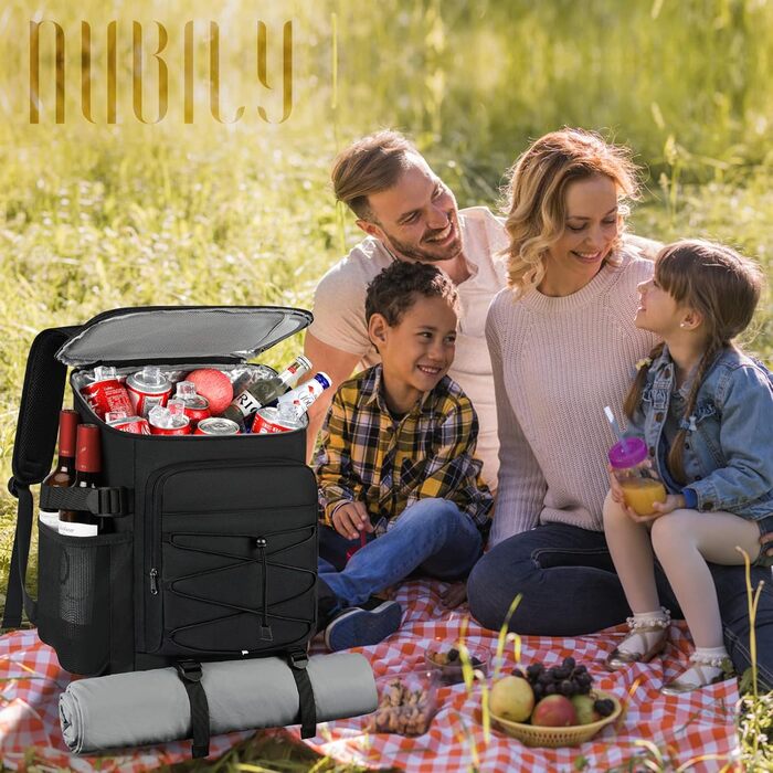 NUBILY 30L Insulated Cooler Backpack - Waterproof Cooler Bag Backpack - Large Insulated Cooler Bag - Thermo Lunch Bag for Camping, Outdoor Activities, Travel, BBQ, Hiking - Black