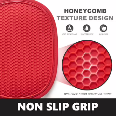 Rorecay Silicone Oven Mitt Sets: Heat-Resistant Oven Pads with Pockets, Non-Slip Grip, Large Oven Mitts for Kitchen, Baking, Cooking, Quilted Insert, 24 x 19 cm (Red, 2)