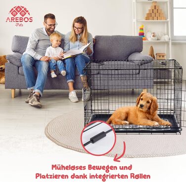 Клітка для собак Arebos | Транспортна переноска для собак, складна | Клітка-переноска для собак з 2 дверцятами | Клітка для собак вдома | Чорний (107 x 71 x 77,5 см)