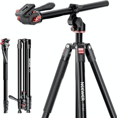 Штатив для камери NEEWER з моноподом, 72 дюйми, алюміній, міцна конструкція для DSLR, екшн-камер, відеокамер, кульковий голковий вушко 360°, платформа Arca-Swiss, максимальне навантаження 15 кг, серветка для очищення