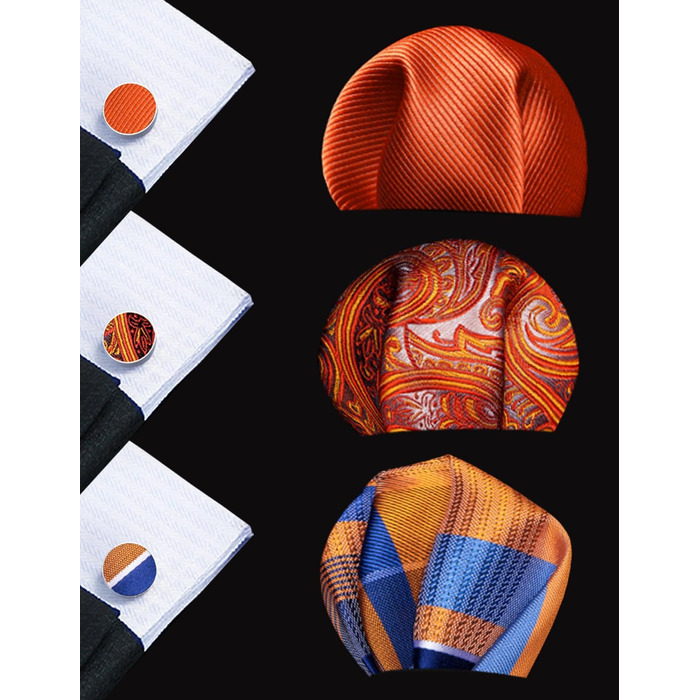 Набір краваток Barry.Wang для чоловіків з візерунком пає, тканина - шовк, з чохлом, краваткові затискачі, формальний стиль (оранжево-смугастий)