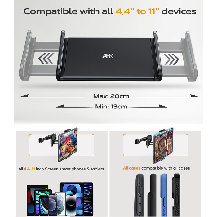 Утримувач для планшета в авто, універсальний, висувний, для Galaxy, Huawei, Switch, чорний