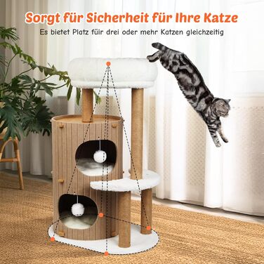 Котячий будиночок з подряпальником - великий, стійкий, з біо-льону, для котів до 25 кг (Бежевий)