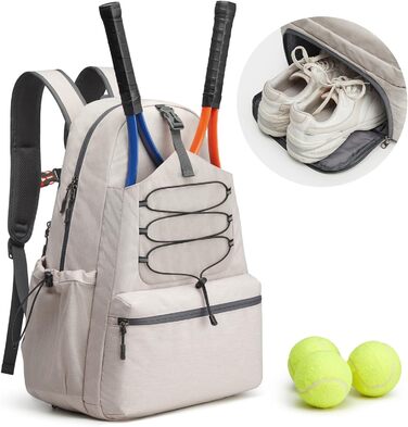 G4Free Tennis Bag Backpack - Large Capacity Sports Bag with Shoe Compartment for Men & Women (Ivory)