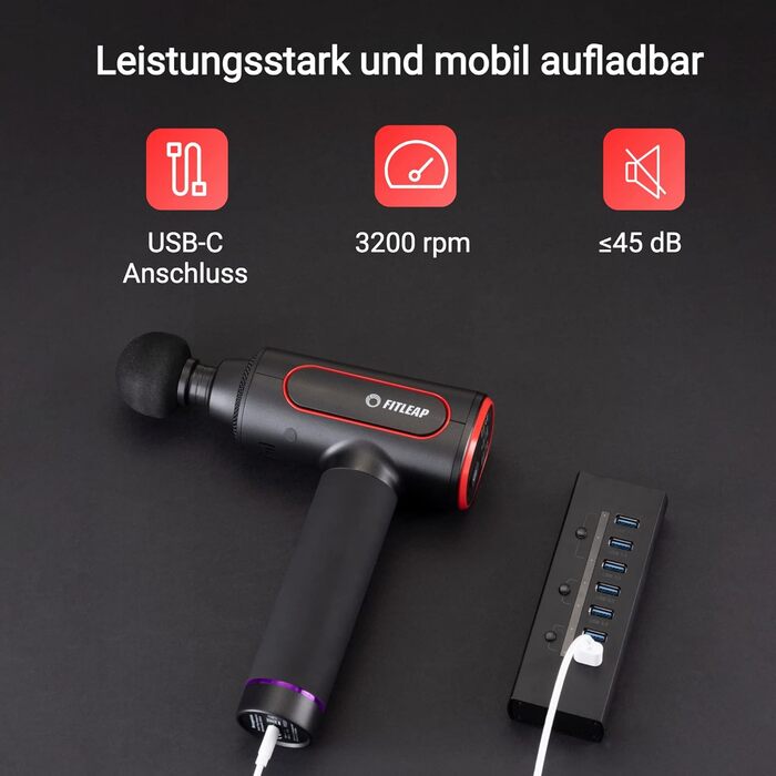 Масажний пістолет Fitleap Pro: 6 насадок, 6 режимів, 3200 об/хв, USB-C, для шиї, спини, плечей та ніг