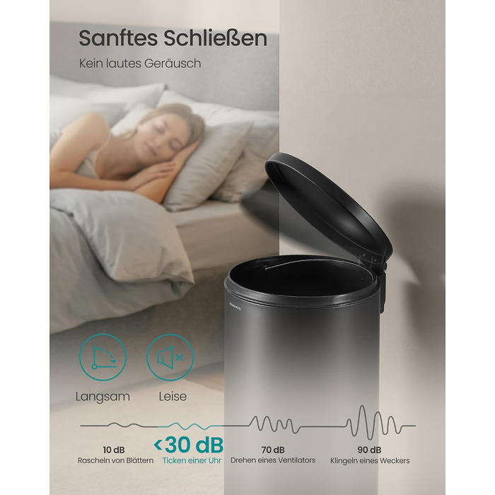 Сміттєвий відер SONGMICS для кухні з кришкою та системою SoftClose, чорний, 30 л