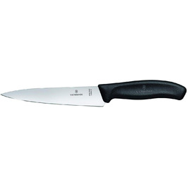 Ніж кухонний Victorinox Swiss Classic, професійний, 15 см, надгостре лезо з нержавіючої сталі, прямий зріз, пластикове руків'я, чорний