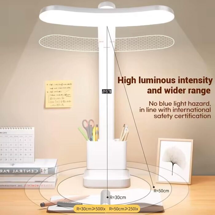 LED лампа настільна з регулюванням яскравості та 3 кольоровими температурами, LCD-дисплеєм. Захист очей, без мерехтіння, для офісу, спальні та дитячої кімнати.