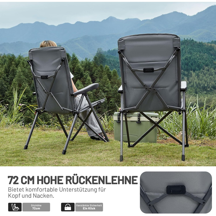 Набір кемпінгових стільців Timber Ridge (2 шт) складані, з високою спинкою, регульовані (3 положення), вантажність 160 кг, сірі