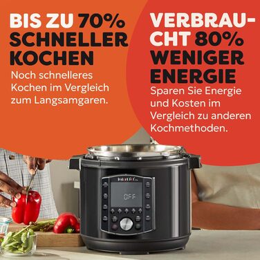 Instant Pot Pro 10-в-1: мультиварка-скороварка, 1200 Вт, 5.7 л, чорна нержавіюча сталь. 10 функцій: скороварка, плита, рисоварка, пароварка, йогуртниця, Sous Vide.