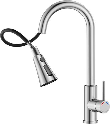 Кухонний змішувач SREWOHS PRO з висувним виливом, 360° обертання, 4 режими розпилення, однорідний, високий вилив, ABS-насадка для кухонної мийки, проста установка (сучасний дизайн)