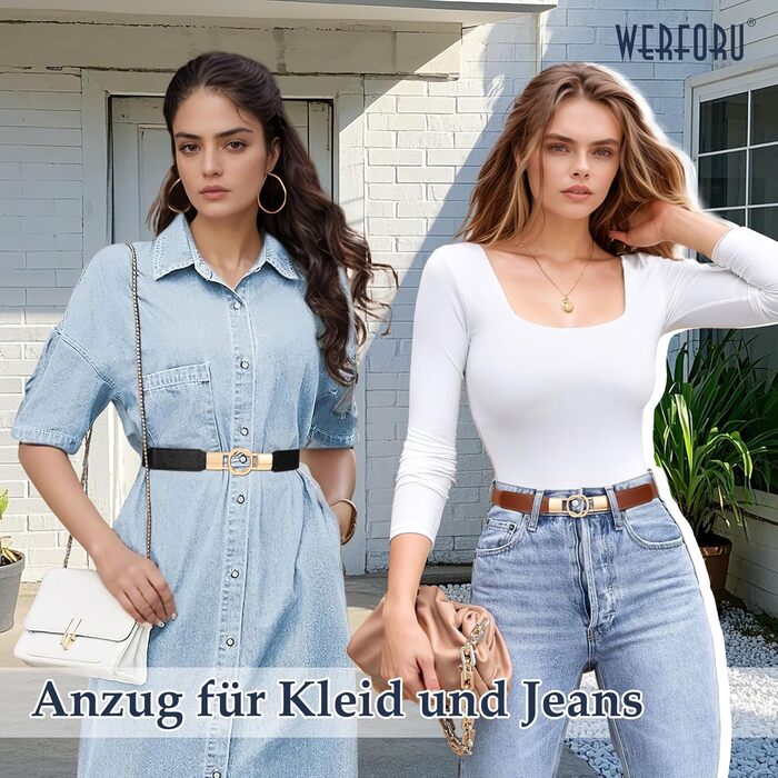 Жіночий еластичний пояс WERFORU (4 шт.) - чорний, коричневий, синій, бежевий - розмір 95-108 см