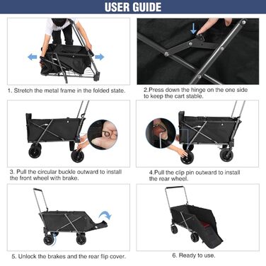 Складаний візок для собак REDCAMP з висувною задньою частиною, міцний, 134 л, великий, для кемпінгу, саду, зі спортивними колесами, для покупок, чорний, Basic - 136 кг