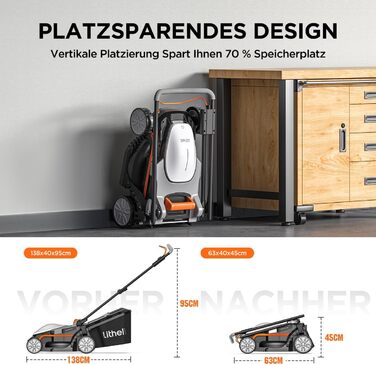 Litheli cordless lawn mower, 20V/33cm cutting width, up to 200 m², 30L collection box, 25-65 mm cutting height, incl. 4.0 Ah battery