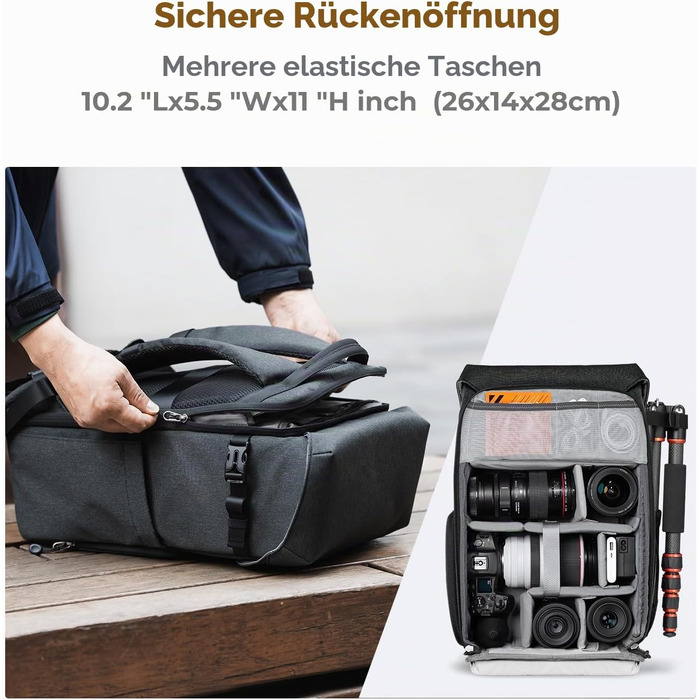 Водонепроникний фоторюкзак K&F Concept Rolltop 20Л для дзеркальних камер Canon, Nikon, Sony та ноутбука 15.6