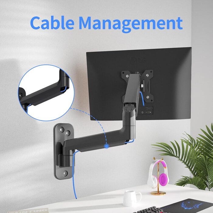 Кріплення для монітора Suptek, 13-32 дюйми, LED/LCD/TV, до 9 кг, газ-амортизатор, регулювання висоти, нахил, поворот, VESA 75/100, чорний