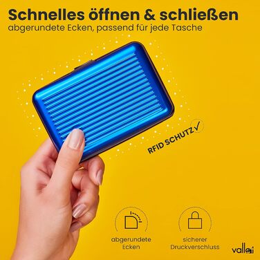 Кредитне картхолдер VALLET® з захистом NFC/RFID | Bluetooth картхолдер для візиток | Алюмінієвий картхолдер для чоловіків та жінок (Синій)