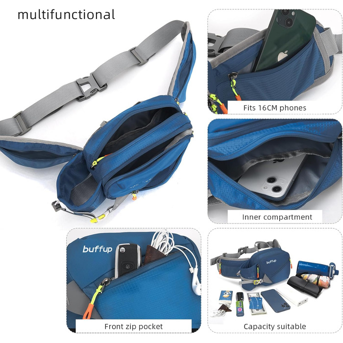 Спортивна поясна сумка для собак: бігова, туристична, велосипедна. Для чоловіків та жінок. Об'ємна, темно-синя