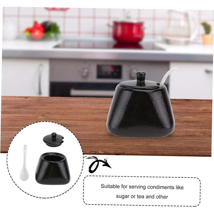 DOITOOL Sugar Bowl with Lid and Ceramic Sugar Bowl Porcelain Spice Jar Spice Container Sugar Container for Home Kitchen Coffee Bar Black