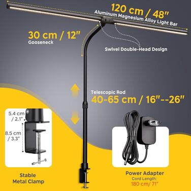 LED лампа настільна EYOCEAN 24W, 80 см, з керуванням жестами, димер, захист очей, для офісу, читання, архітекторів, дизайнерів (чорний)