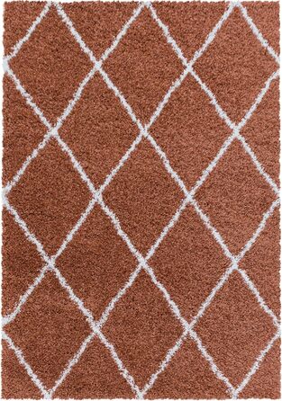 Круглий килим HomebyHome Shaggy діаметром 160 см з високим ворсом, стиль сканди, з малюнком у вигляді ромба, дуже м'який та пухнастий. Підходить для спальні, вітальні, кухні, коридору. Розмір 240 x 340 см (прямокутний), колір - тауп.