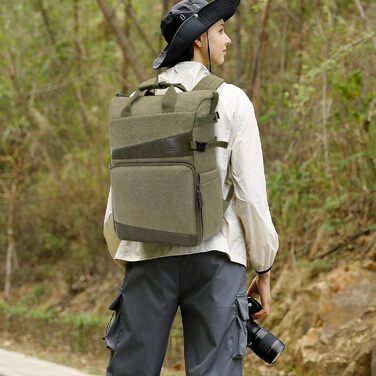 MOSISO Рюкзак для камери, DSLR/SLR/беззеркальна камера, відділення для штатива та 15-16 дюймовий ноутбук, ручка з PU, фоторюкзак з канвасу, сумісний з Canon/Nikon/Sony, оливковий жовтий