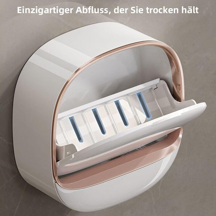 Настінний диспенсер для мила з кришкою-відкидним механізмом, піддон для стікання води, водонепроникний мильниця без свердління, самоклеюча мильниця для ванної, кухні, душу, школи, спортзали (білий)