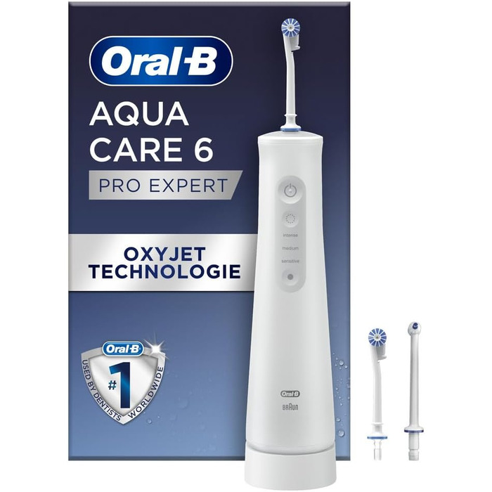 Oral-B AquaCare 6 бездротова іригатор, 3 насадки, очищувач міжзубного простору, делікатне очищення зубів та здоров'я ясен, технологія Oxyjet, 3 режими догляду за зубами, подарунок для чоловіка/жінки, білий/сірий