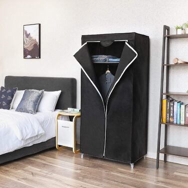 SONGMICS Fabric Closet, Foldable, with Clothes Rod, Simple Closet, Toy, Shoe, Bag Organizer, Living Room, Bedroom, Wardrobe, 75 x 45 x 160 cm, (Black)