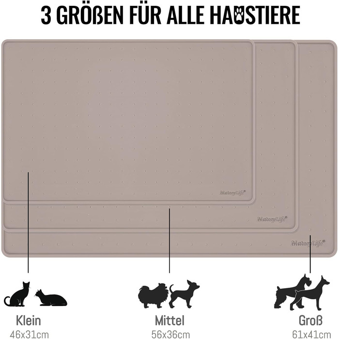 Підкладка під миску для котів та собак MateeyLife, силіконова, нековзна, водовідштовхувальна, 56x36 см, сіро-коричнева