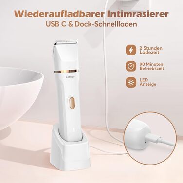 Електричний тример для інтимної зони для жінок 3-в-1, для бікіні, обличчя та тіла, бездротовий, водонепроникний, для чутливої шкіри (білий)