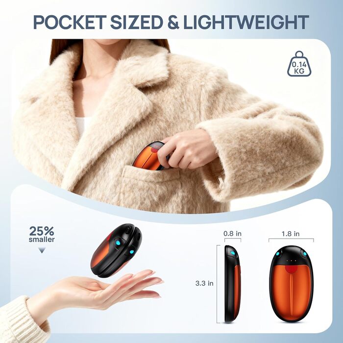 Електричні грілки для рук, набір 2 шт., USB, 20 годин тепла, 3 температурні режими, для спорту та хвороб Рейно, помаранчеві