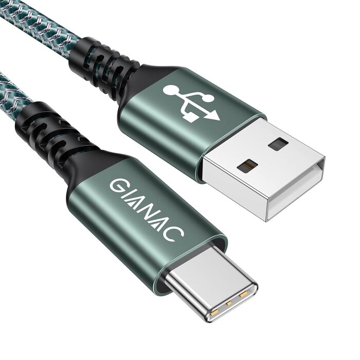 Кабель USB-C GIANAC: зарядний та передавач даних (1м, зелений) для Samsung, Huawei, Google, Sony