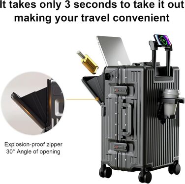 Чемодан ручної поклажі для весни/літа, відповідає вимогам авіакомпаній, з TSA-замком, 360° колесами, PC-корпусом та міцним алюмінієвим каркасом, підходить для розмірів 20'', 24'' та 26'' (20'', 24'') Чорний