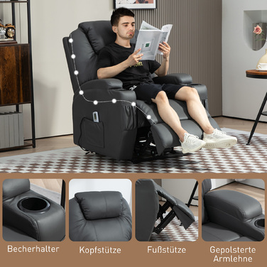 HOMCOM Recliner with Massage Function, Electric TV Recliner with Lie-Flat Function, Massage Chair with Remote Control, Cup Holder | Aosom